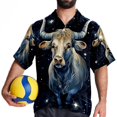 thumbnail image 4 of Taurus Constellation Men's Button Down Hawaiian Print Short Sleeve Casual Summer Beach Shirts, 4 of 6