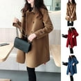 thumbnail image 2 of comerut Women Fall Winter Trench Coat Double-breasted Thick Warm Vintage Woolen Mid Length Pockets Lapel Buttons Loose Cardigan Long Sleeve Lady Jacket, 2 of 8