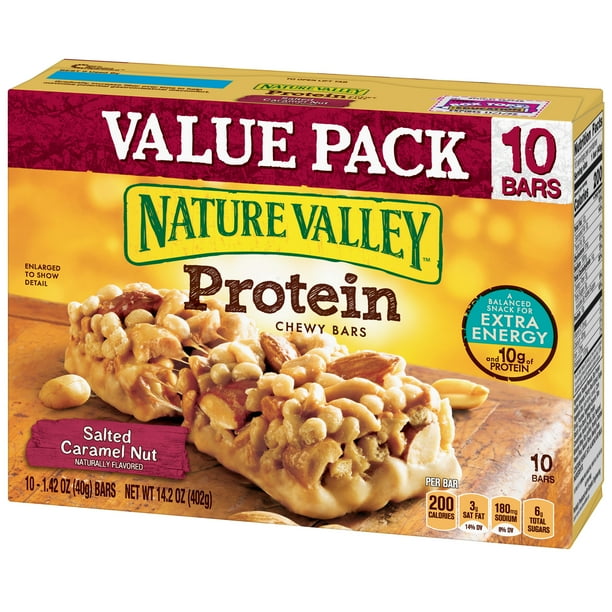 Nature Valley 10g Protein Chewy Granola Bars, Salted Caramel Nut, 10 Ct Value Pack, 14.2 Oz