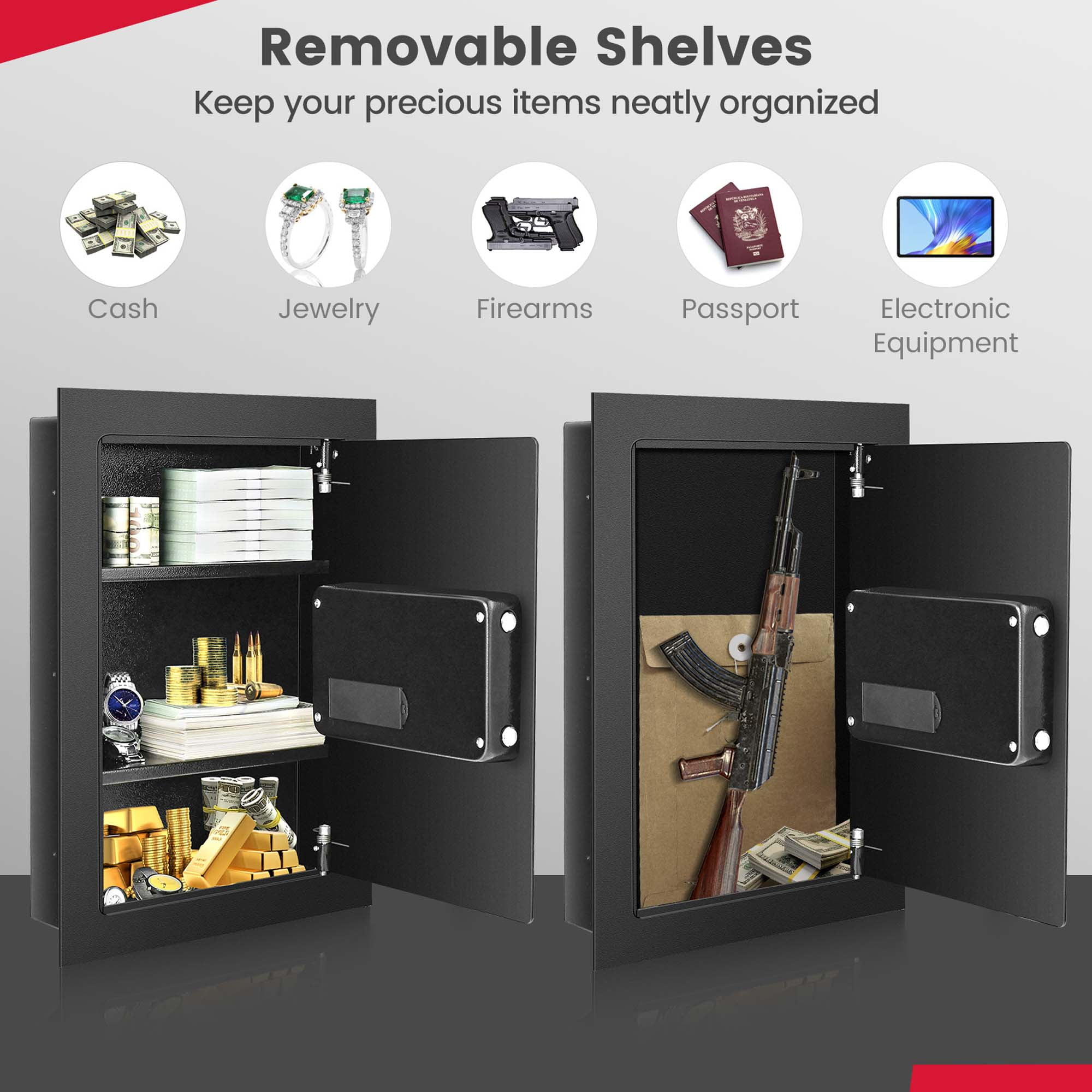 Costway Digital Flat Recessed Wall Safe Home Security Lock, Black