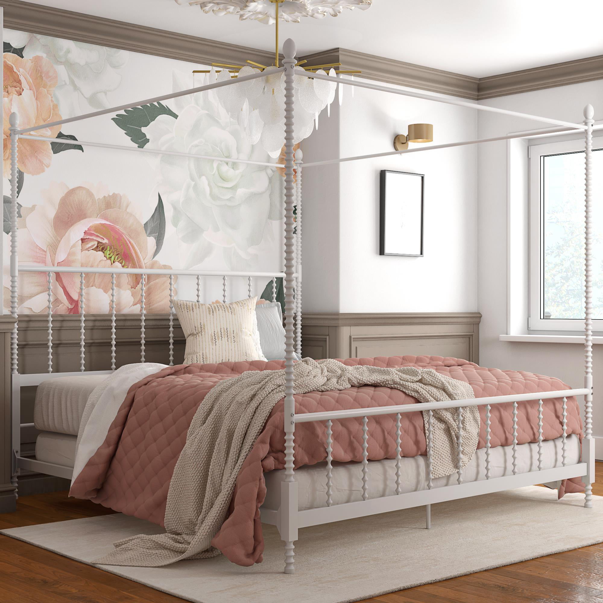 DHP Anika Metal Canopy Bed, King Size Frame, Bedroom Furniture, White
