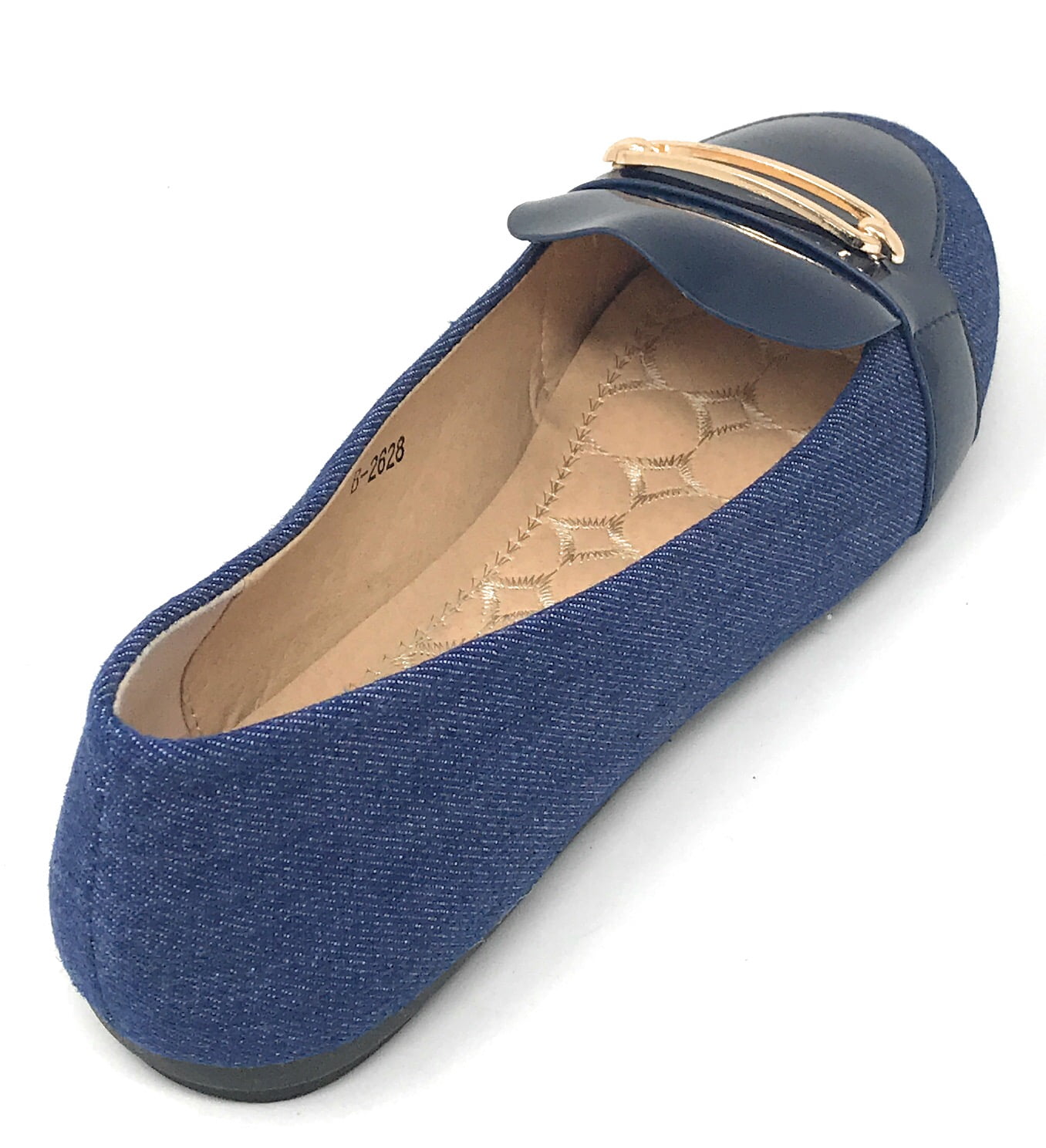 Victoria K Women's Denim Slip-on With Gold Buckle Ballerina Flats