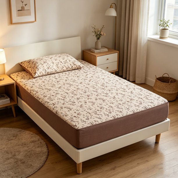 Sábana ajustable de lino floral tamaño individual, funda de colchón refrescante y transpirable, ropa de cama resistente al pelo de mascotas para camas de la residencia universitaria