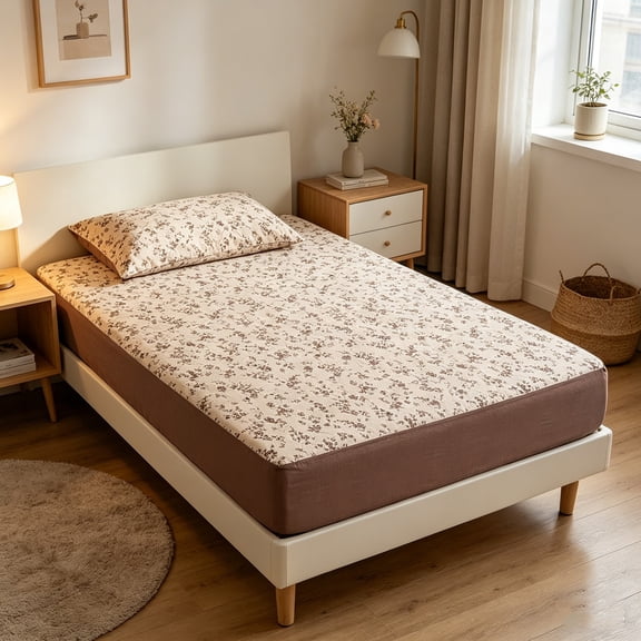 Kumdkdwn Floral Fitted Sheet Twin Size, 35.43" x 78.44" Stretch Bed Sheet with Elastic Corners, Soft Polyester Mattress Protector Cover for Adult Beds, Multicolor