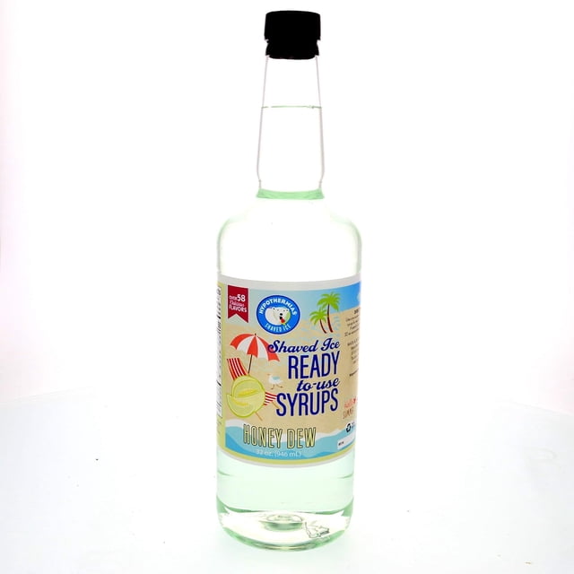 Jarabe para raspado de nieve, sabor a hielo raspado, cuarto de galón (32 onzas líquidas), Dew, azúcar de caña 100 % pura, sin OGM, sin BPA, botella de plástico, listo para usar