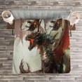 thumbnail image 3 of Ambesonne Myth Quilted Bedspread Set 3 Pcs, Creature Dragon, Queen Size, Grey Red, 3 of 3