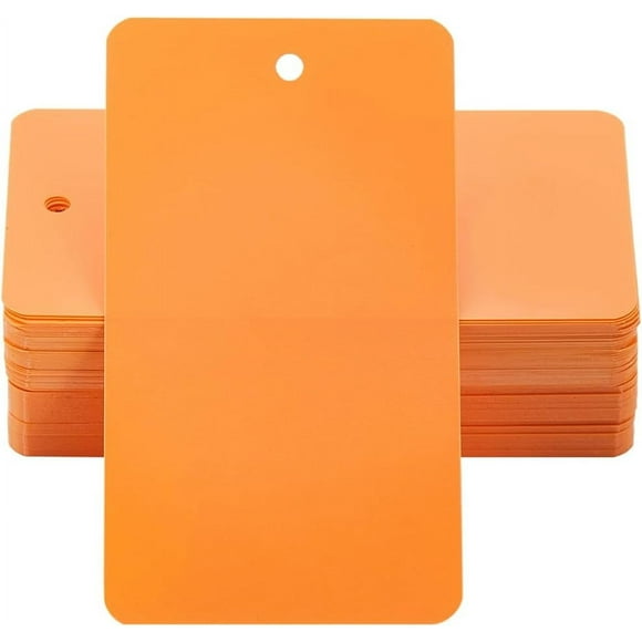 100Pcs Orange Waterproof Tags Blank Plastic Labeling Tags 5 x 9cm Rectangle Shipping Hanging Identification Name Eyelet Wires Labels for Identify Name ID Card Handbag Luggage Outdoor Tagging