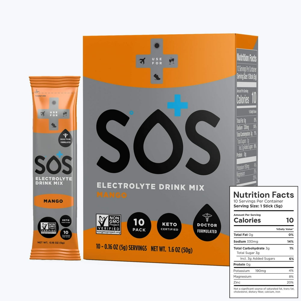 Sos Hydration - Drink Mix - Mango - Case of 5 - 10/0.16 oz. - Walmart