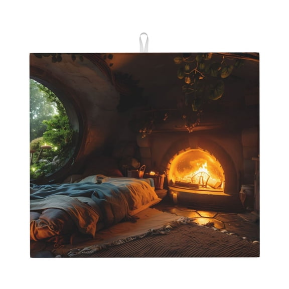 Honeii Cozy Tree Hole Cabin for Dish Drying Mat for Kitchen Counter, Non-slip Rubber Backed, Hide Stain Kitchen Super Absorbent Draining Mat, Dish Rack Pad