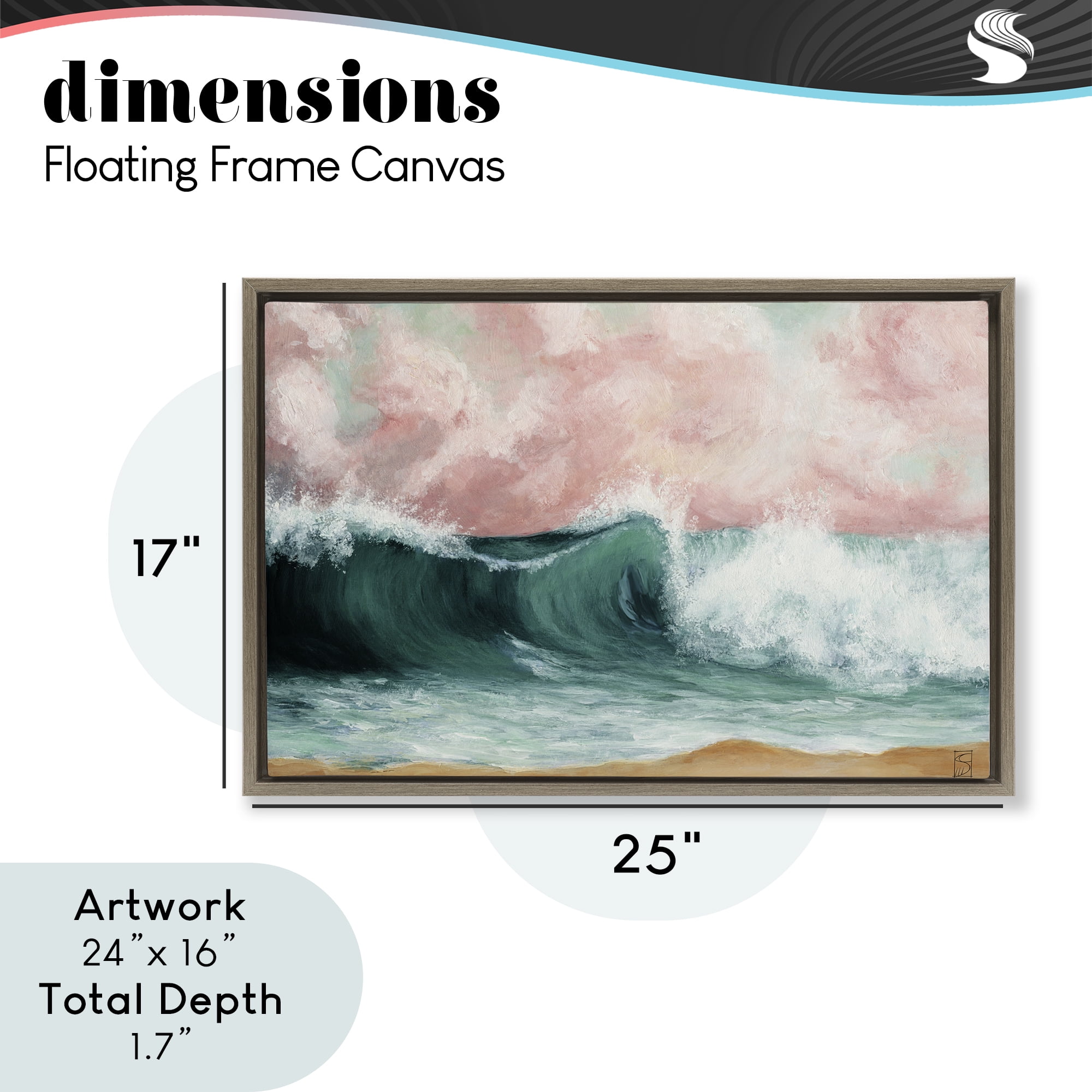 Crashing Seascape Waves Brown Framed Floater Canvas Wall Art, design by Sara Culpepper