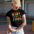 thumbnail image 2 of Stay Cool, Rainbow Typography with Ice Cream Art, Summer, Royal Blue T-Shirt, XL, 2 of 5