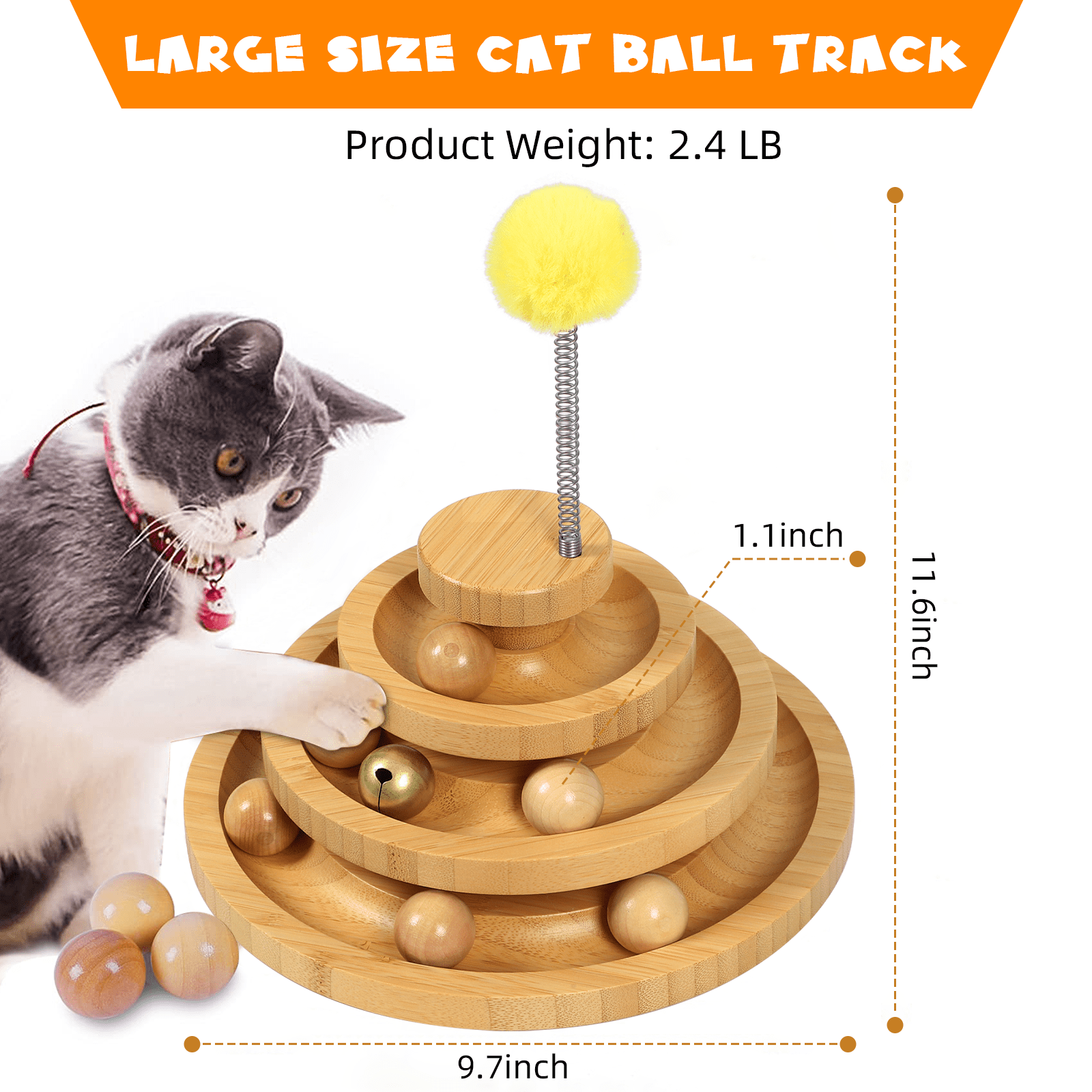 Cat Ball Track,Cat Ball Toy,Kitty Toys Roller,3-Level Cat Ball Tower with 9 Removable Balls,Interactive Cat Toy,Circle Track DIY Fun Toy for Kitten Mental Physical Exercise
