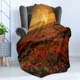 thumbnail image 4 of Flower Soft Flannel Fleece Throw Blanket, Poppy Field at Sunset Sun Beams Meadow Cloudscape Wildflower Scene, Cozy Plush for Indoor and Outdoor Use, 50" x 70", Marigold Scarlet, by Ambesonne, 4 of 5