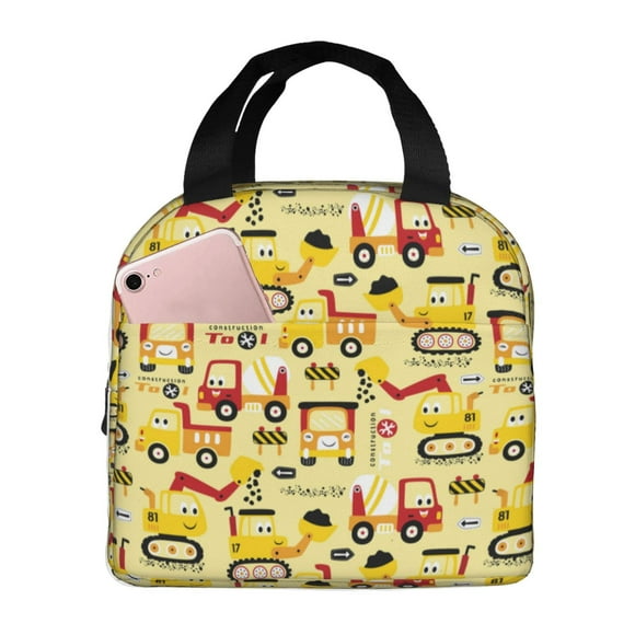 Easygdp Funny Construction Vehicles Bolsa Térmica Premium - Tela Oxford Impermeable, Gran Capacidad, Bolsillo Frontal, Unisex para Trabajo, Escuela, Actividades al Aire Libre y Picnics