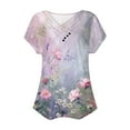 thumbnail image 4 of Staron Women's V-Neck Floral Print Casual Short Sleeve Top Spring Summer Fashion Blouse Shirt, Pink XXL, 4 of 4