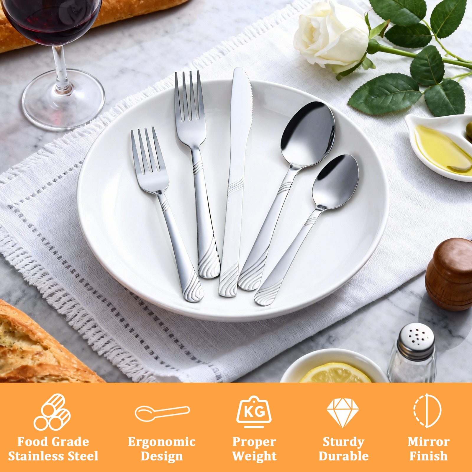 Mainstays Swirl 49-Piece Stainless Steel Flatware Set, Silver photo 6