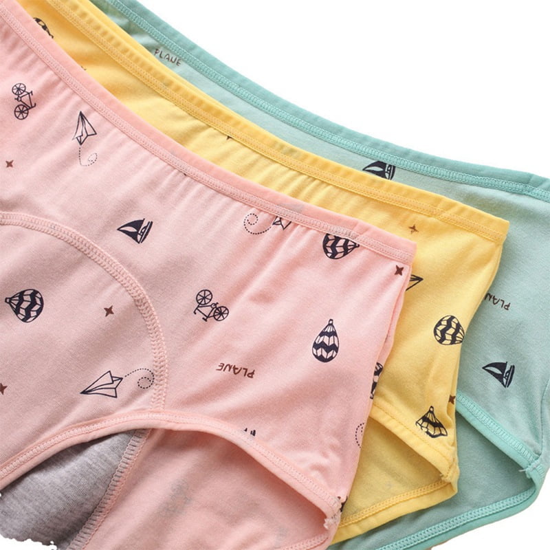 Buy Teen Menstrual Period Underwear Girls Leakproof Protective Period  Panties Women First Period Starter Kit Briefs, Cute Flower 6  Packs:green2+orange2+red2, Medium at