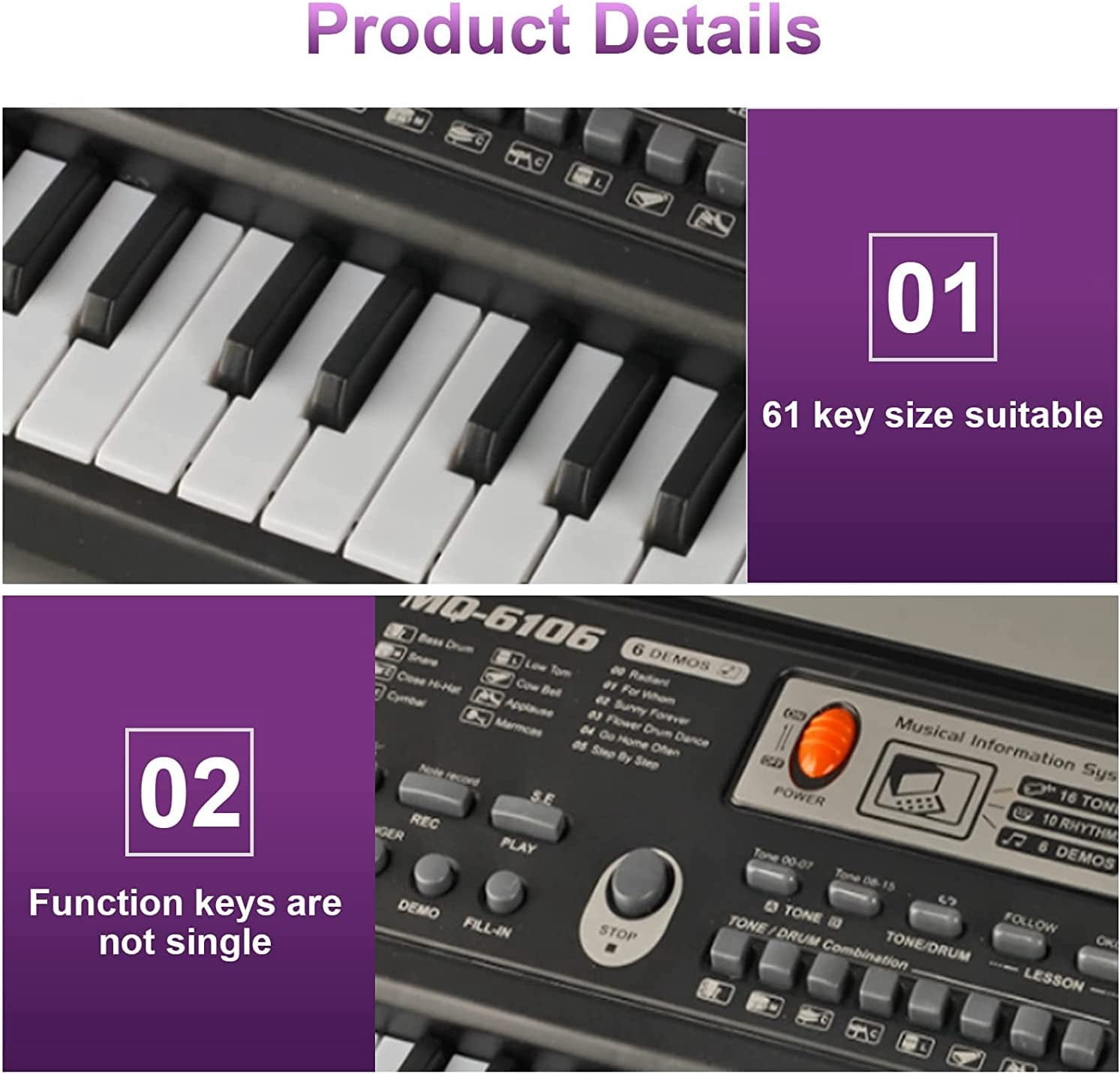 61 Key Digital Music Piano Keyboard for Kids,Portable Electronic Musical Instrument,Multi-function Keyboard with Microphone Gifts for Boys and Girls