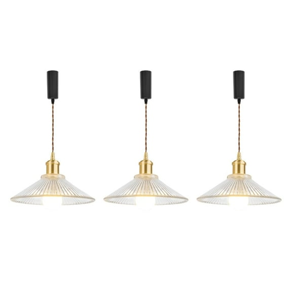 KAYYELAMP 3-Pack H-Type Track Light 3.2Ft Adjustable Cord Brass Base Clear Glass Shade Minimalist Pendant for Farmhouse Home Store(No Bulb, Track)