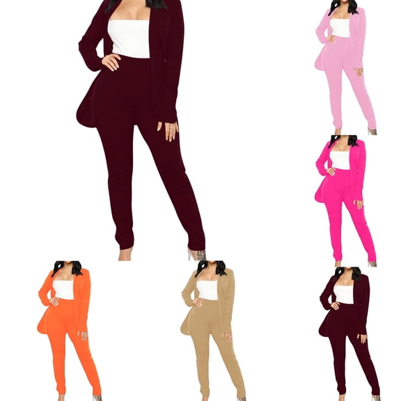 Scyoekwg Athletic Sets for Women Fashion Fall Outfits Solid Color Crewneck Long Sleeve Coats Suits Loose Casual Set (Hot Pink,L)