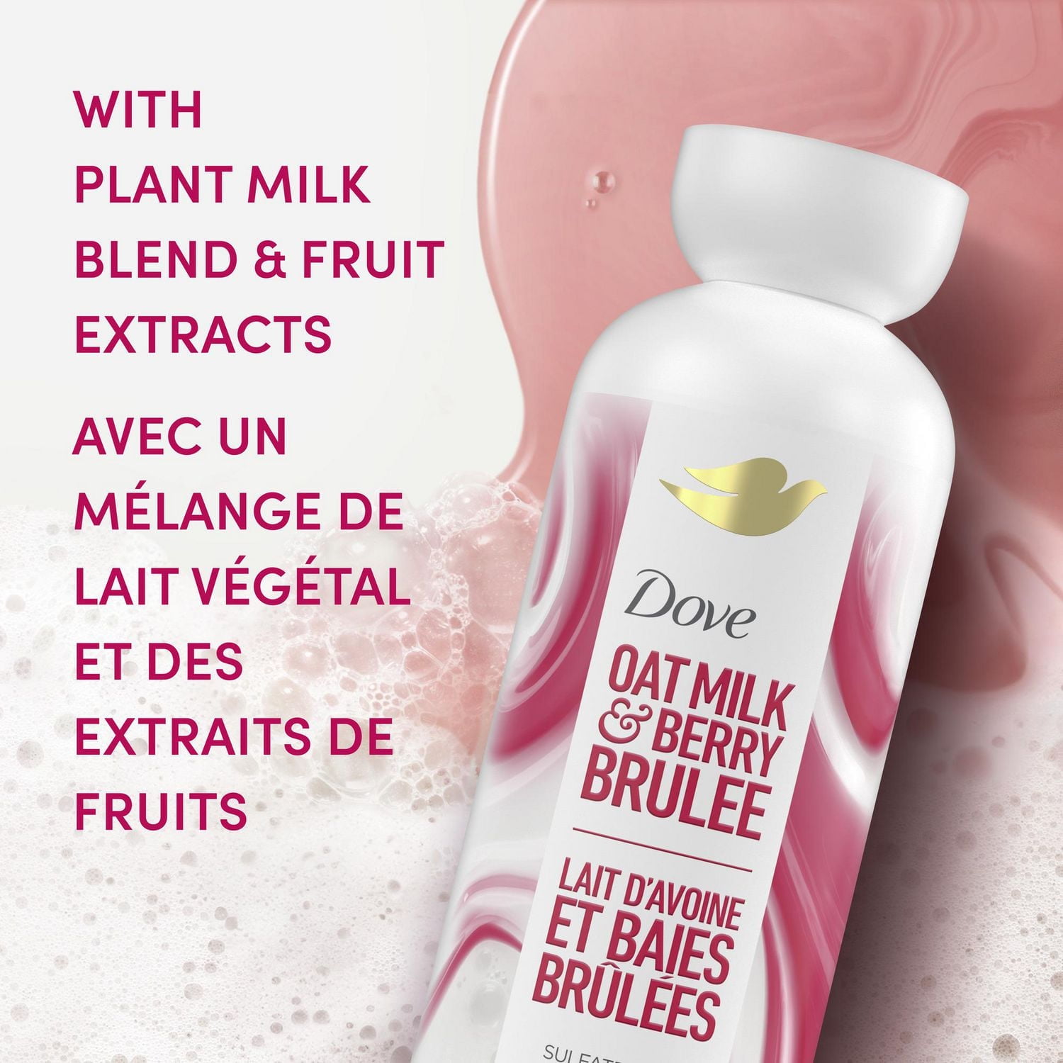 DDove Lait Végétal Gel Douche Nettoyant pour une Peau Hydratée, Lait d'Avoine & Brûlée aux Baies, sans Nettoyants au Sulfate ni Parabènes, pH équilibré