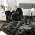 thumbnail image 2 of PAVILIA Black Fluffy Bed Blanket, Queen Size, Fuzzy Blanket for Women Men, Furry Plush Warm Large Blanket for Couch Sofa, Super Soft Thick Faux Fur Sherpa Blanket, Tie-Dye, 90x90, 2 of 9