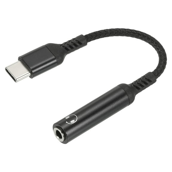 USB Type C to 3.5mm Female Headphone Jack Adapter USB C to Aux Audio HiFi Digital Converter Cable Cord 5.3" Black