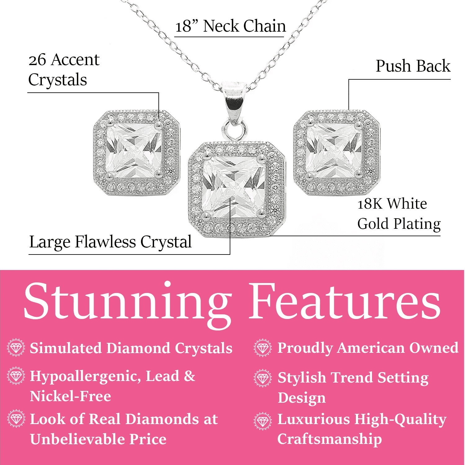 Cate & Chloe Norah 18k White Gold Plated Silver Jewelry Set with Simulated Diamonds Gift for Women