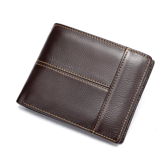 Cartera de hombre de piel auténtica antirrobo, de piel de vaca de capa superior corta, con múltiples posiciones para tarjetas, 2 pliegues, para hombre, monedero