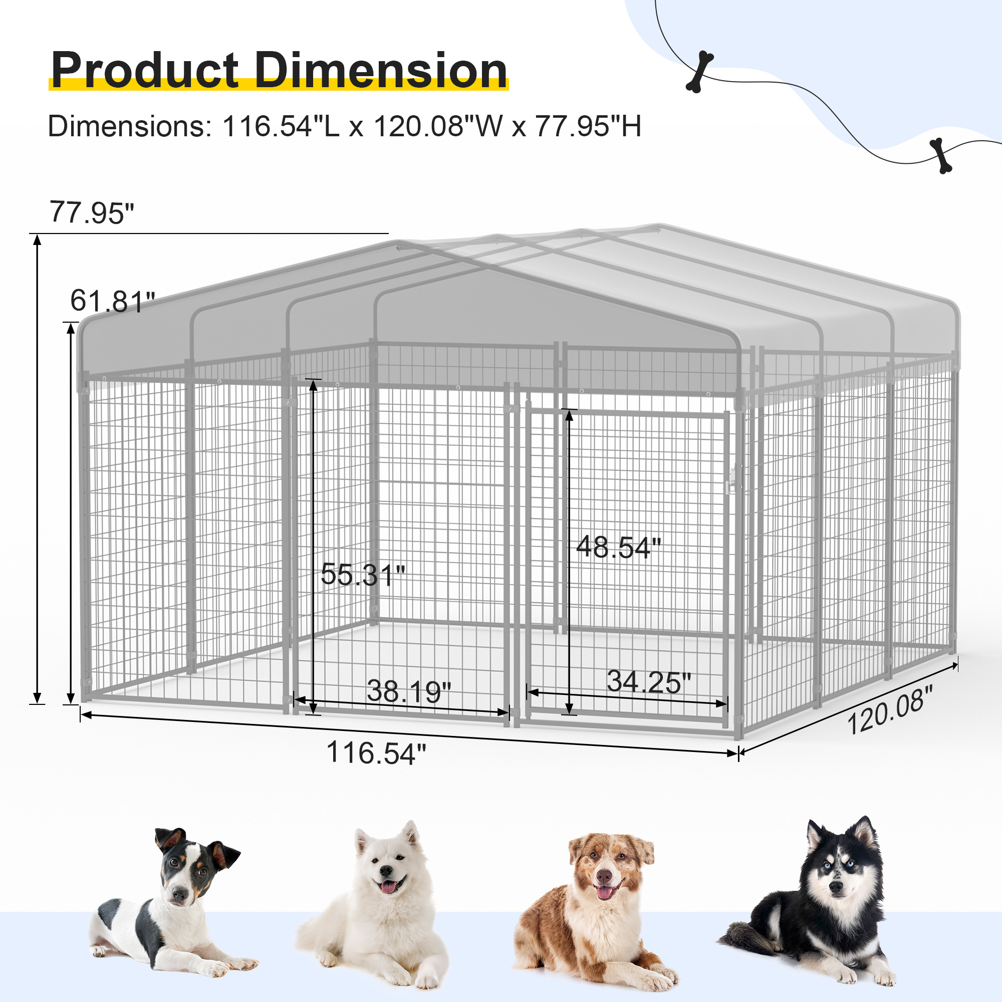 10×10×6.5 ft Large Dog Crate Heavy Duty Dog Kennel Outdoor Dog Playpen w/ Waterproof Cover Dog Crates For Large Dogs Dog House Outdoor Dog Enclosure