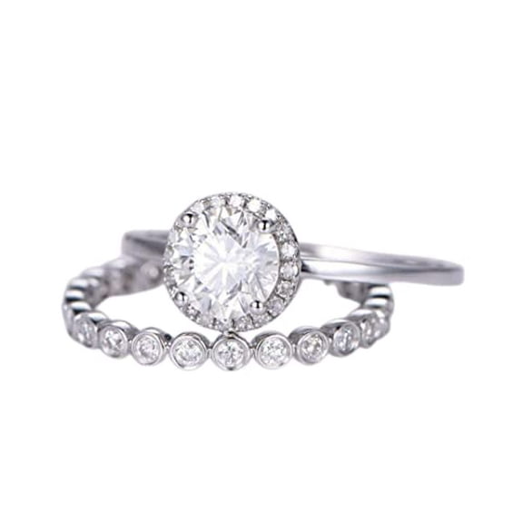 HeartsAndYou Halo Bridal Set Engagement Ring for Women 2ct Round Cut Moissanite 18k White Gold Over Silver Stylish