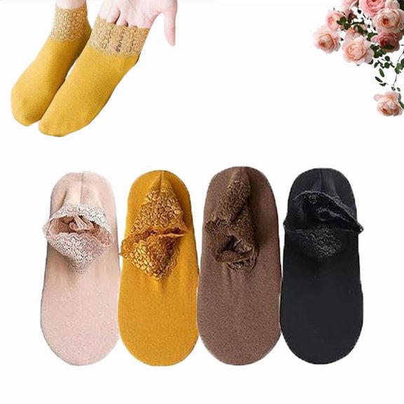 Deliberath Fashion Lace Warmer Socks,Autumn and Winter Lace Warmer Socks,Fall Winter Ruffle Non Slip Ankle Sock, Winter Lace Warmer Socks, Cotton, Non-slip, Machine Wash, Lace Sock for Women