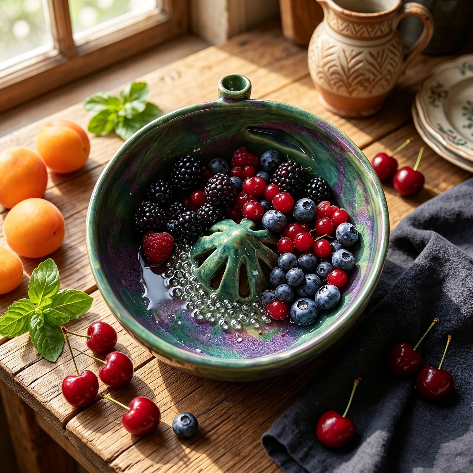 2026 New Self Spinning Berry Bowl, Fruit Washer with Drain Holes, Berry Washing Bowl & Fruit Washer Spinner, Automatic Rotating Colander for Berries, Vegetables & Small Fruits,1PCS