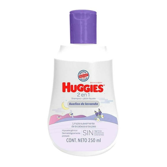 Shampoo Huggies 2 en 1 sueños de lavanda hipoalergénico 250 ml