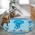 thumbnail image 4 of Summer Nautical Round Living Room Rugs 4 ft, Ocean Jellyfish Cartoon Starfish Coral Black Stripes Washable Area Rug Non-Slip Sturdy Edge Binding Round Carpet for Entryway Kitchen Bedroom Bathroom, 4 of 9