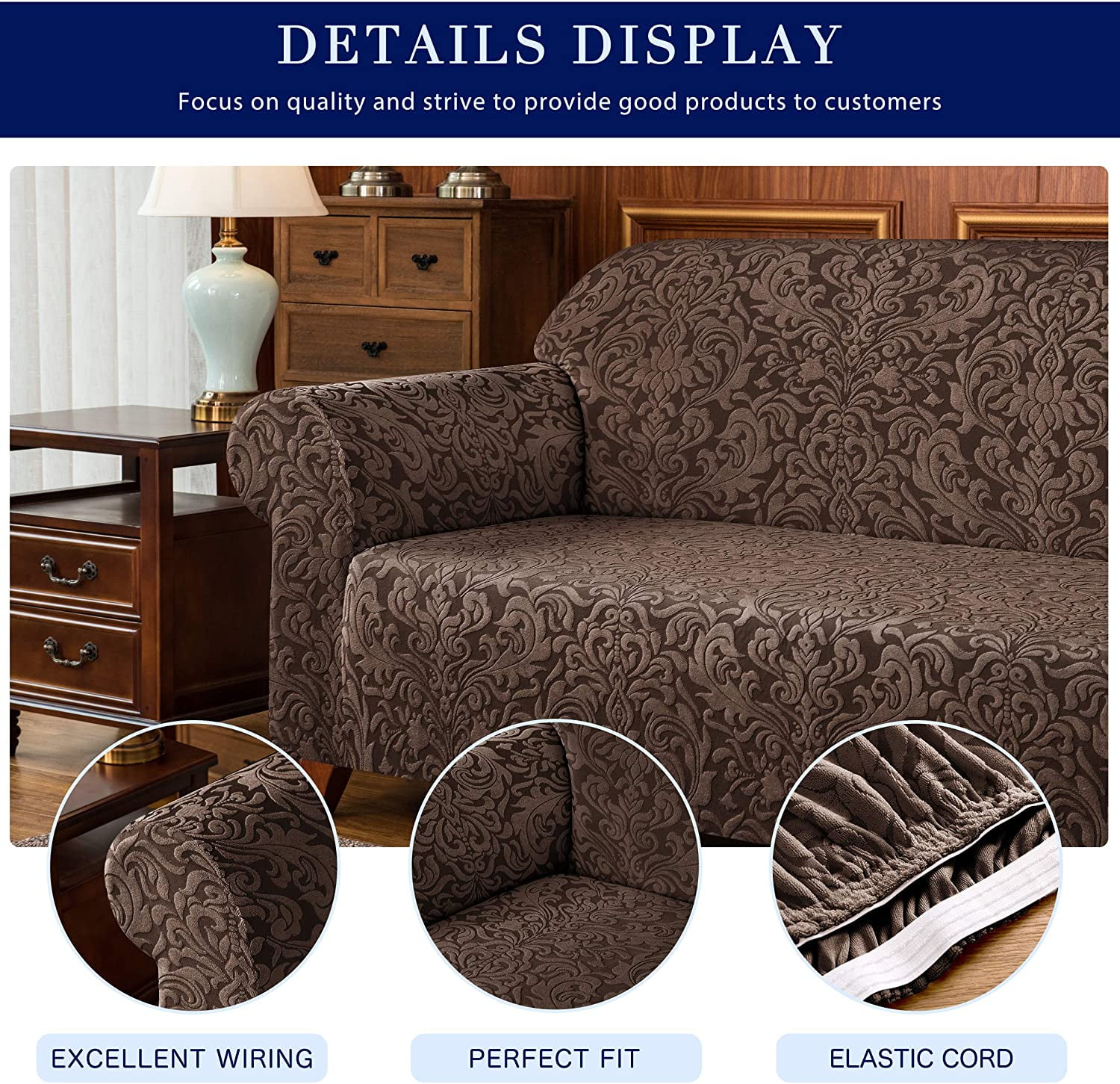 Subrtex Sofa Slipcover 1-Piece Jacquard Damask Couch Cover,Armchair,Brown