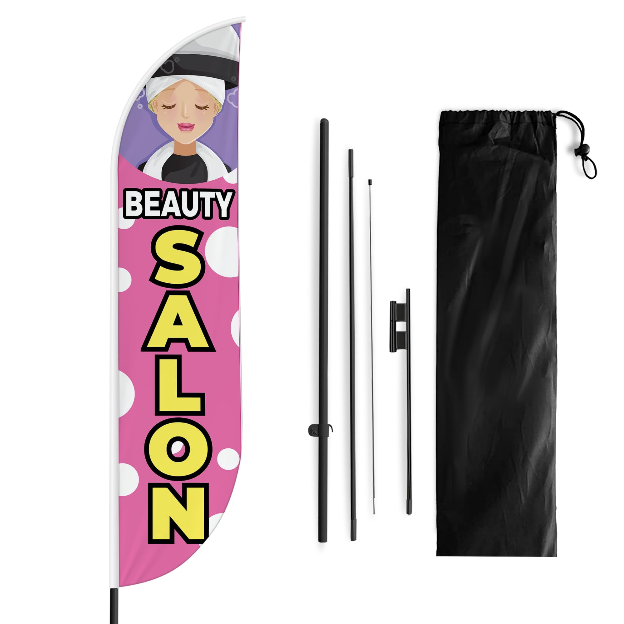 Beauty Salon Sign feather flag Pole Mount for Outdoor by Mavis Print | 15 FEET Long Polyester Outdoor Banner Flag with Pole Kit for Easy Hang | HD Print Swooper Flag Pole Mount for Salon Advertisi