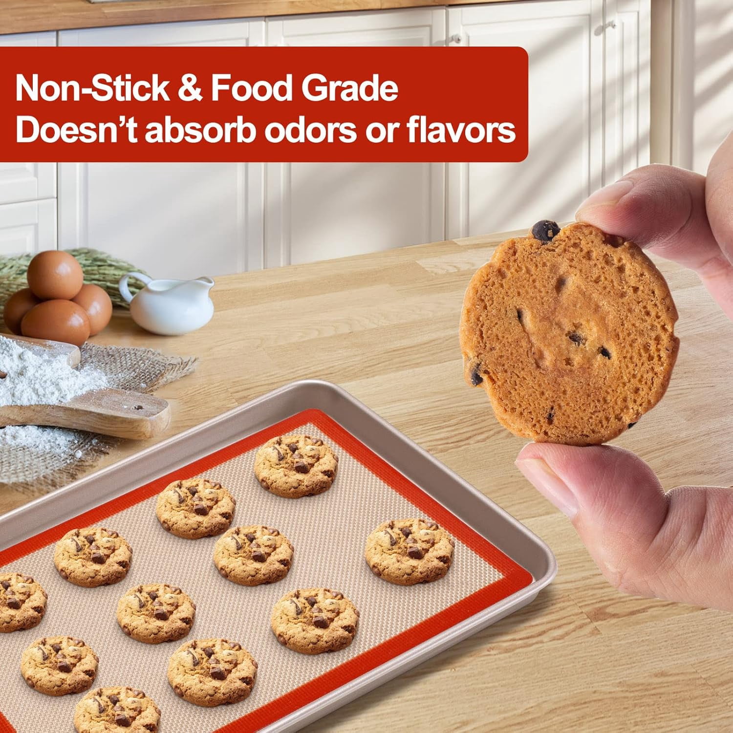Silicone Baking Mat Set of 6, Easy Clean & Non-Stick Food Grade Reusable Baking Mat, Oven Liner Sheet, Round & Square Cake Mat, Pastry Board Rolling Dough Mats for Macaron Cookie
