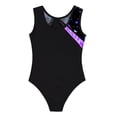 thumbnail image 4 of Manyakai Kids Girls Shiny Metallic Stretch Gymnastics Leotard Sleeveless Color Block Ballet Dance Purple 14, 4 of 5