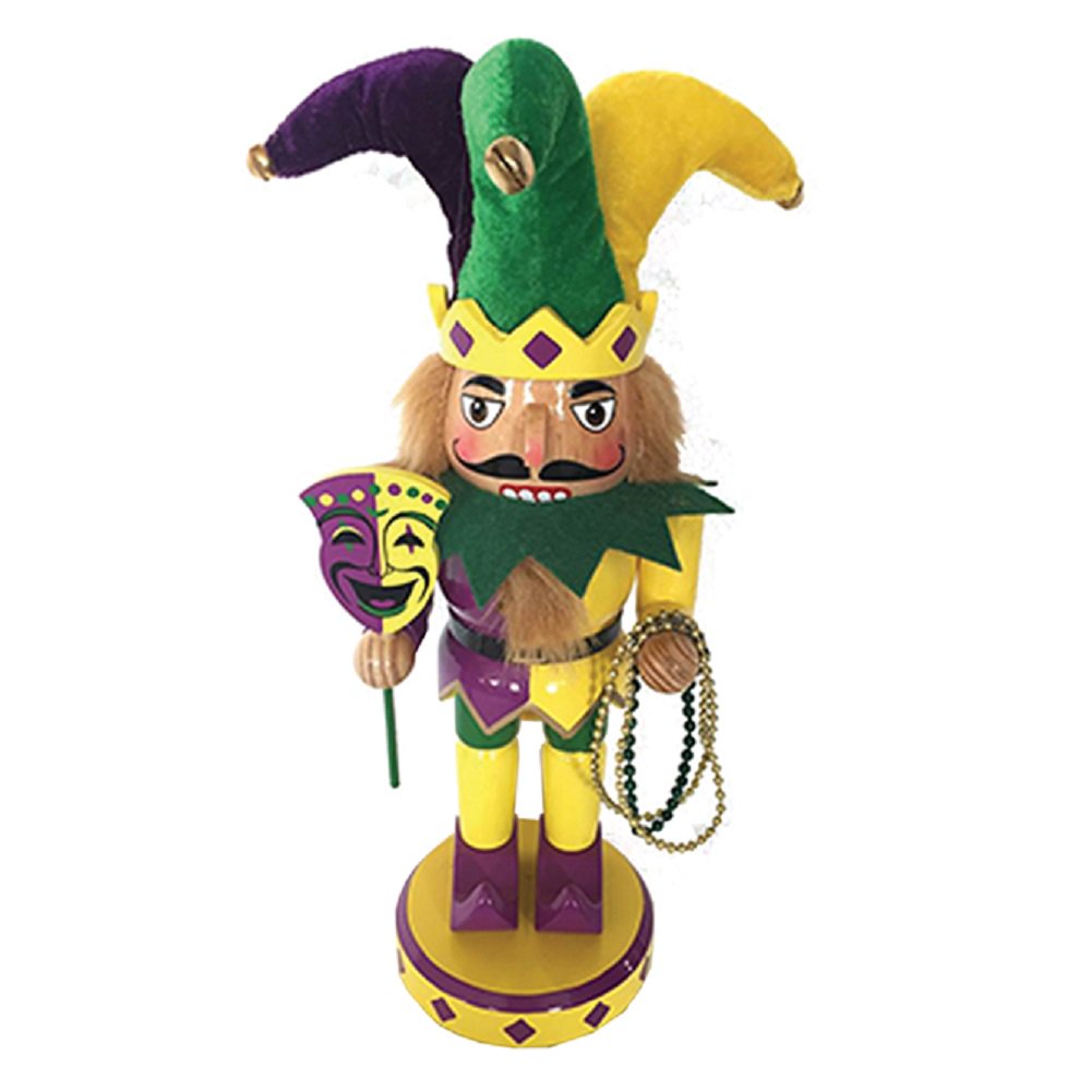 Mardi Gras Jester with Beads and Mask Wooden Christmas Nutcracker 10