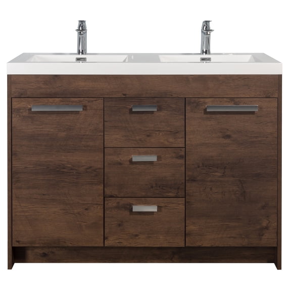 Eviva Lugano 48" Rosewood Modern Double Sink Bathroom Vanity w/ White Integrated Top