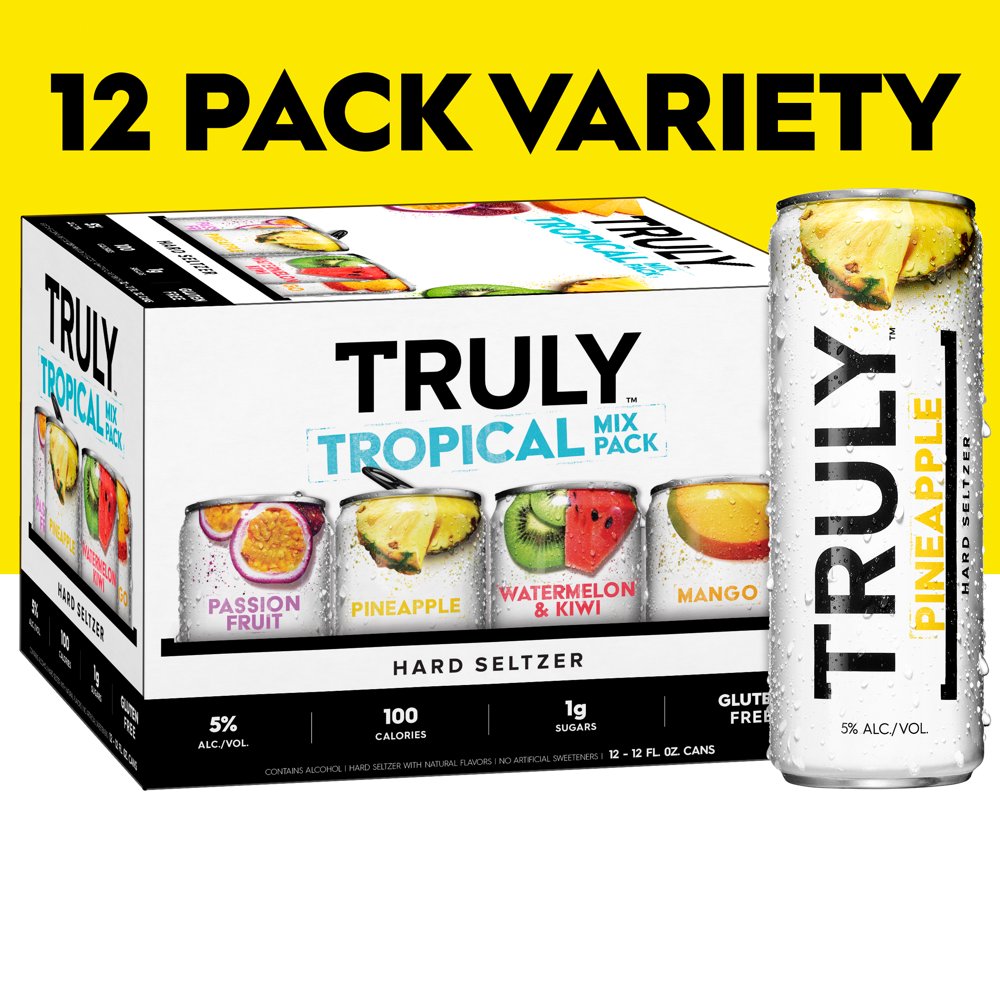 TRULY Hard Seltzer Tropical Variety, 12pk, 12oz beer white cans, Gluten
