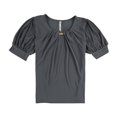 thumbnail image 1 of NY Collection Womens Balloon Sleeve Knit Blouse, Grey, Petite, PL, 1 of 2