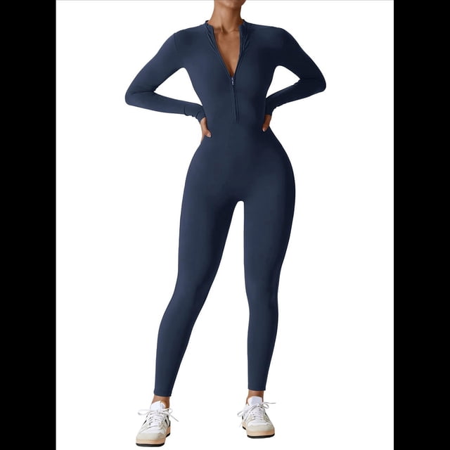 Mono de Entrenamiento de Larga para Mujer, con Cremallera, Pantalón y Mono Ajustado. Azul Oscuro M