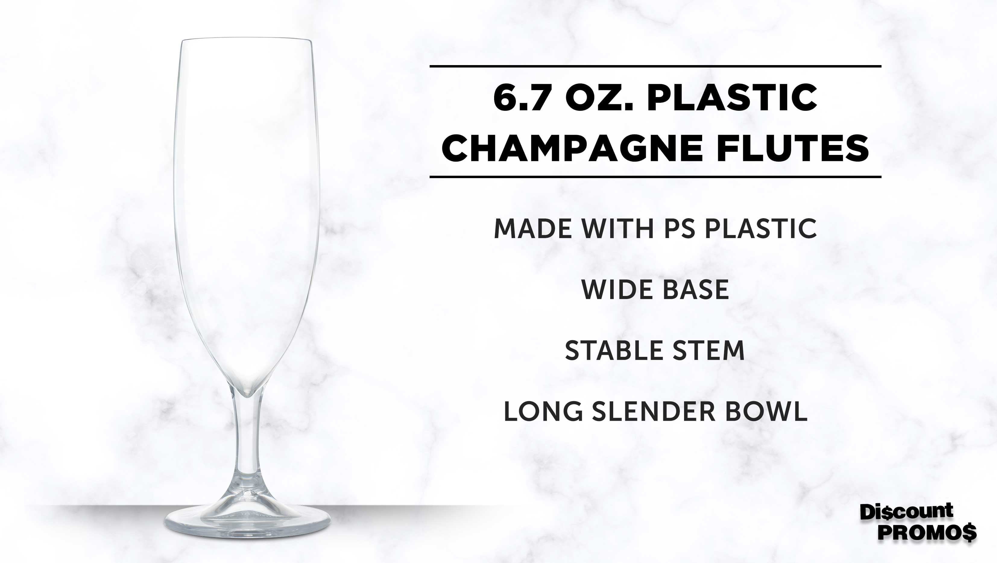 10 Plastic Champagne Flutes Set, 6.7 oz. - Plastic, Barware, Elegant - Clear