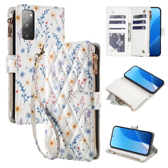 Tianyeda for Samsung Galaxy A15 Case Wallet Card Holder Zipper Leather Flip Cover Crossbody Wrist Strap with Stand A2