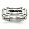 thumbnail image 1 of Bague CZ Noire à Rainures Polies en Acier Inoxydable 10 Dimensions, 1 of 7