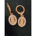 thumbnail image 2 of Aretes pequeños colgantes Virgen de Guadalupe, con zirconias blancas, oro laminado 18k, 2 of 3