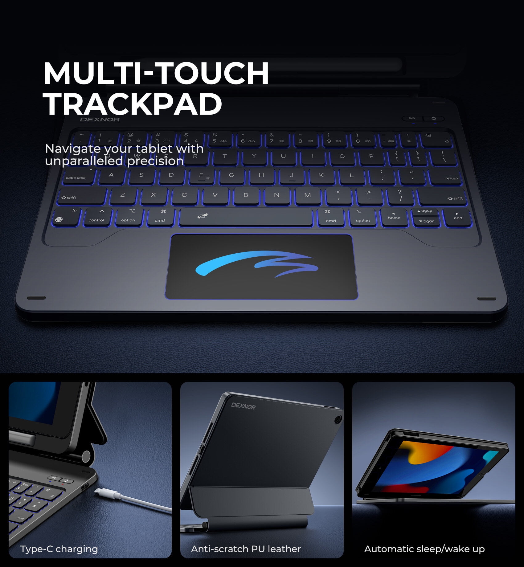 Dexnor for iPad 9th Generation Case with Keyboard Floating Cantilever Magnetic Stand Multi-touch Trackpad Backlit Pencil Holder Magic Style Keyboard Case for iPad 9th/8th/7th Gen 10.2 inch, Black