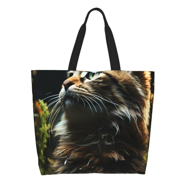Disketp Realistic Style Cute Cat Bolsa Tote Estampada para Mujer, Bolso de Hombro y de Mano para Compras y Viajes